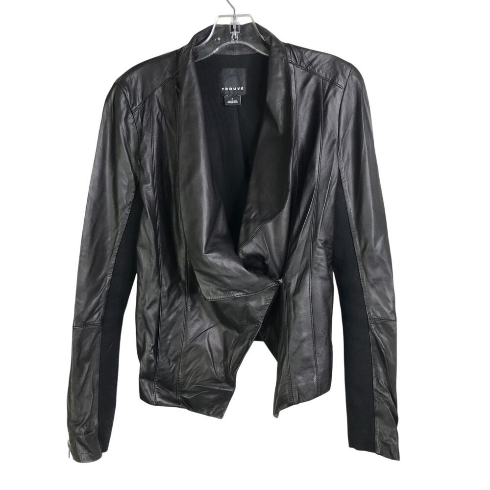 Trouve Leather Jacket Womens Size‎ Medium Black Clasp Stretch Panels
